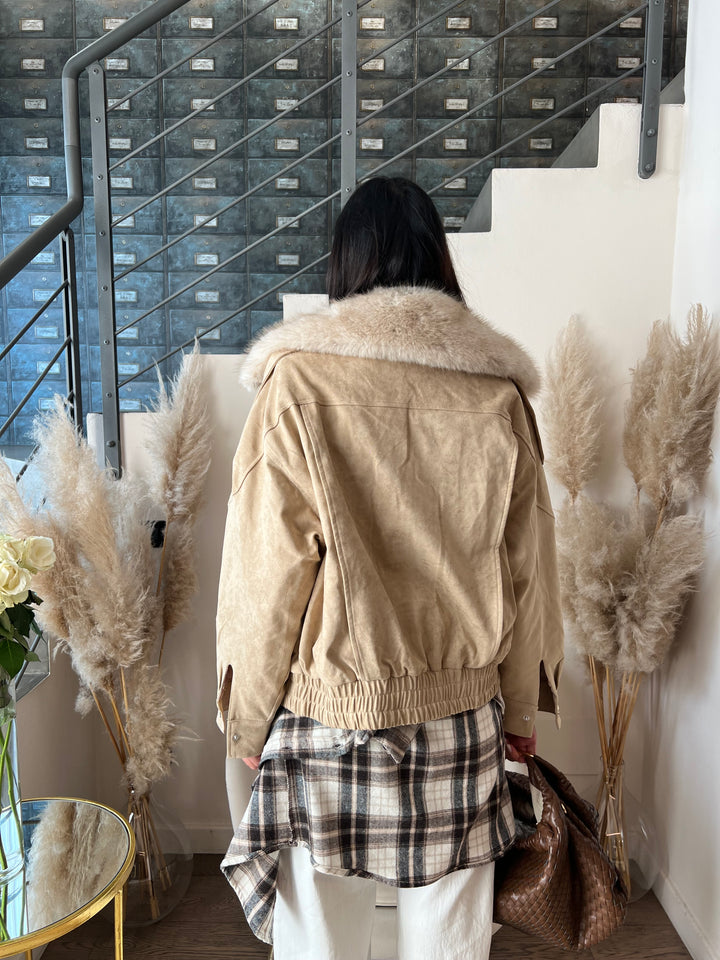 BOMBER SUEDE COLLO ECOFUR