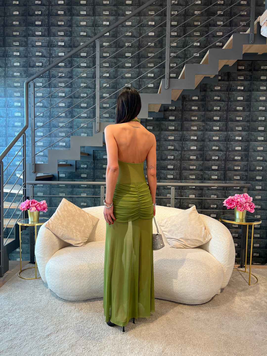 ABITO TULLE LUNGO CHARTREUSE