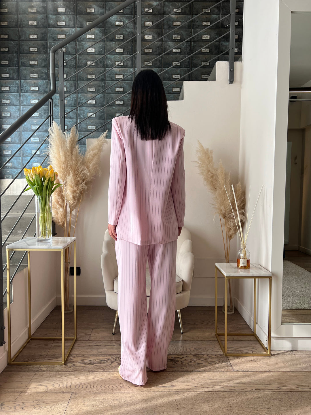 COMPLETO DOPPIPETTO GESSATO ROSA