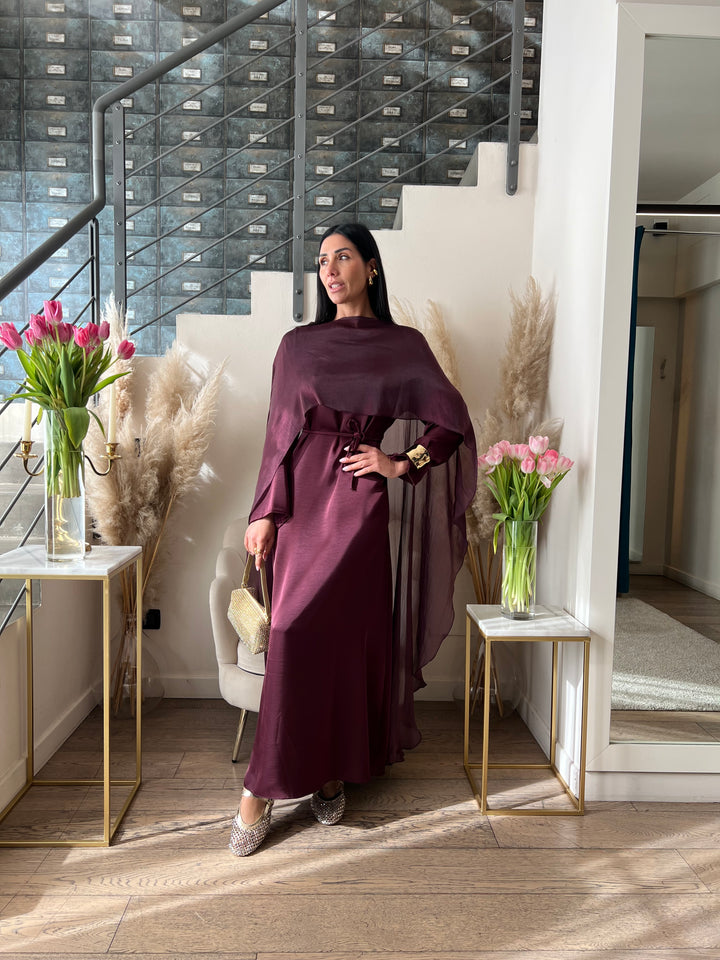 ABITO TUNICA CON MANTELLA VINO