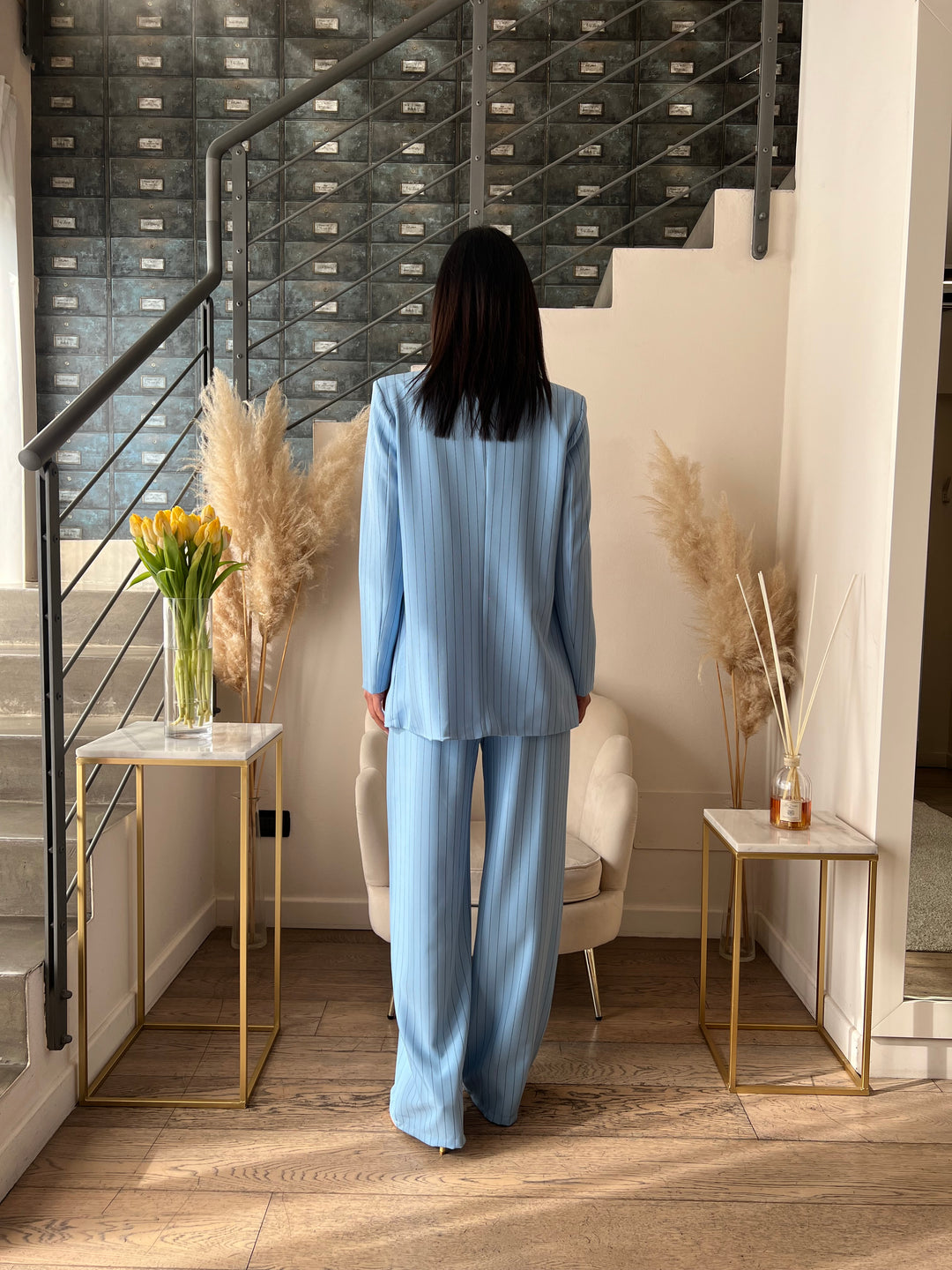 COMPLETO DOPPIPETTO GESSATO AZZURRO