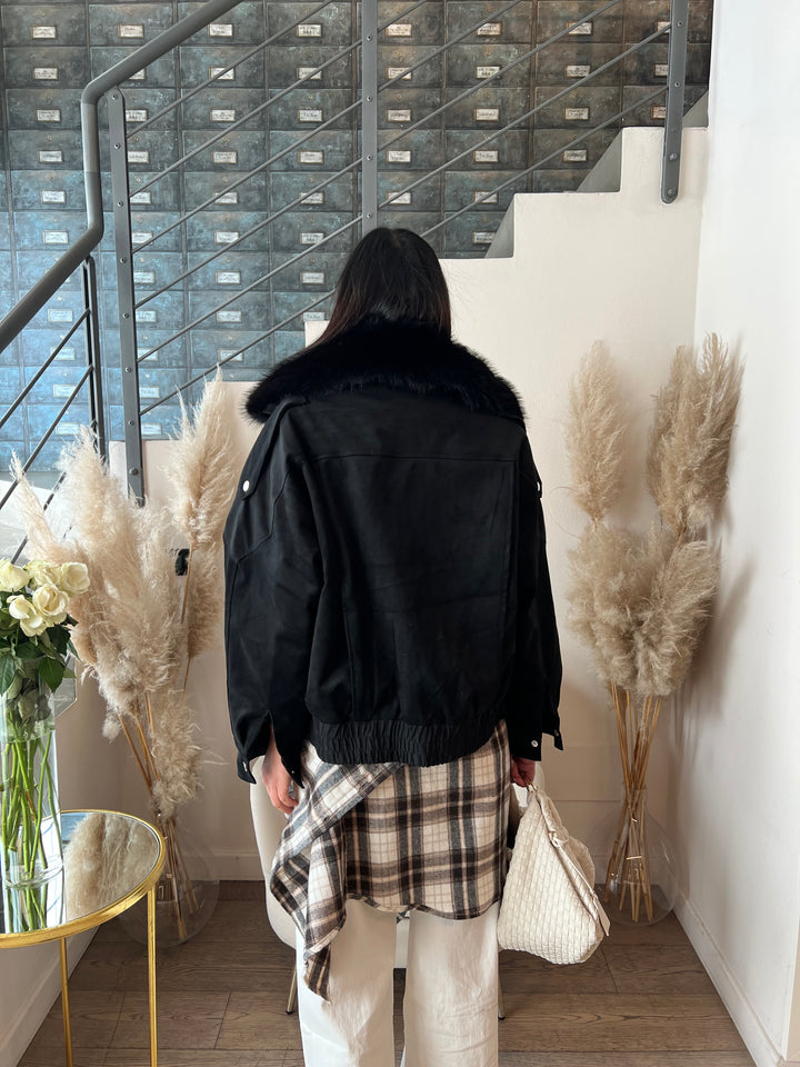 BOMBER SUEDE COLLO ECOFUR