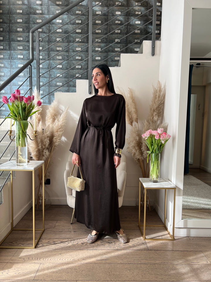 ABITO TUNICA CON MANTELLA MARRONE