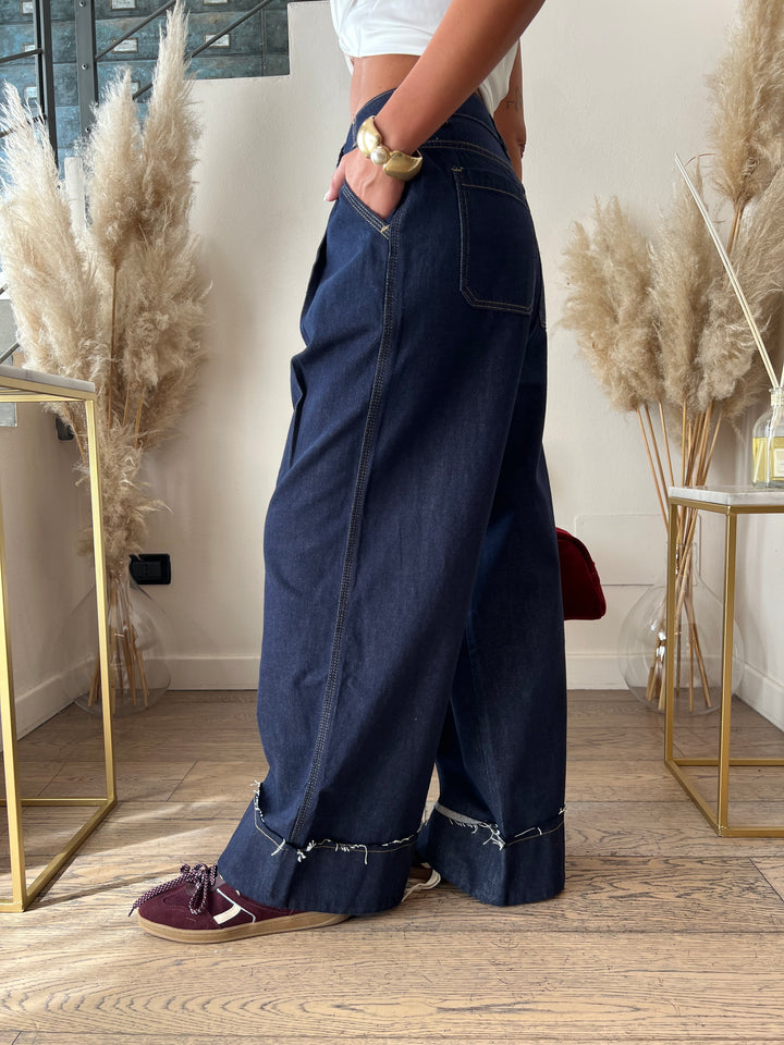 JEANS SCURO RISVOLTO