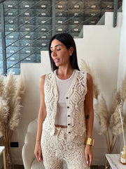 GILET CROCHET CORTO BEIGE