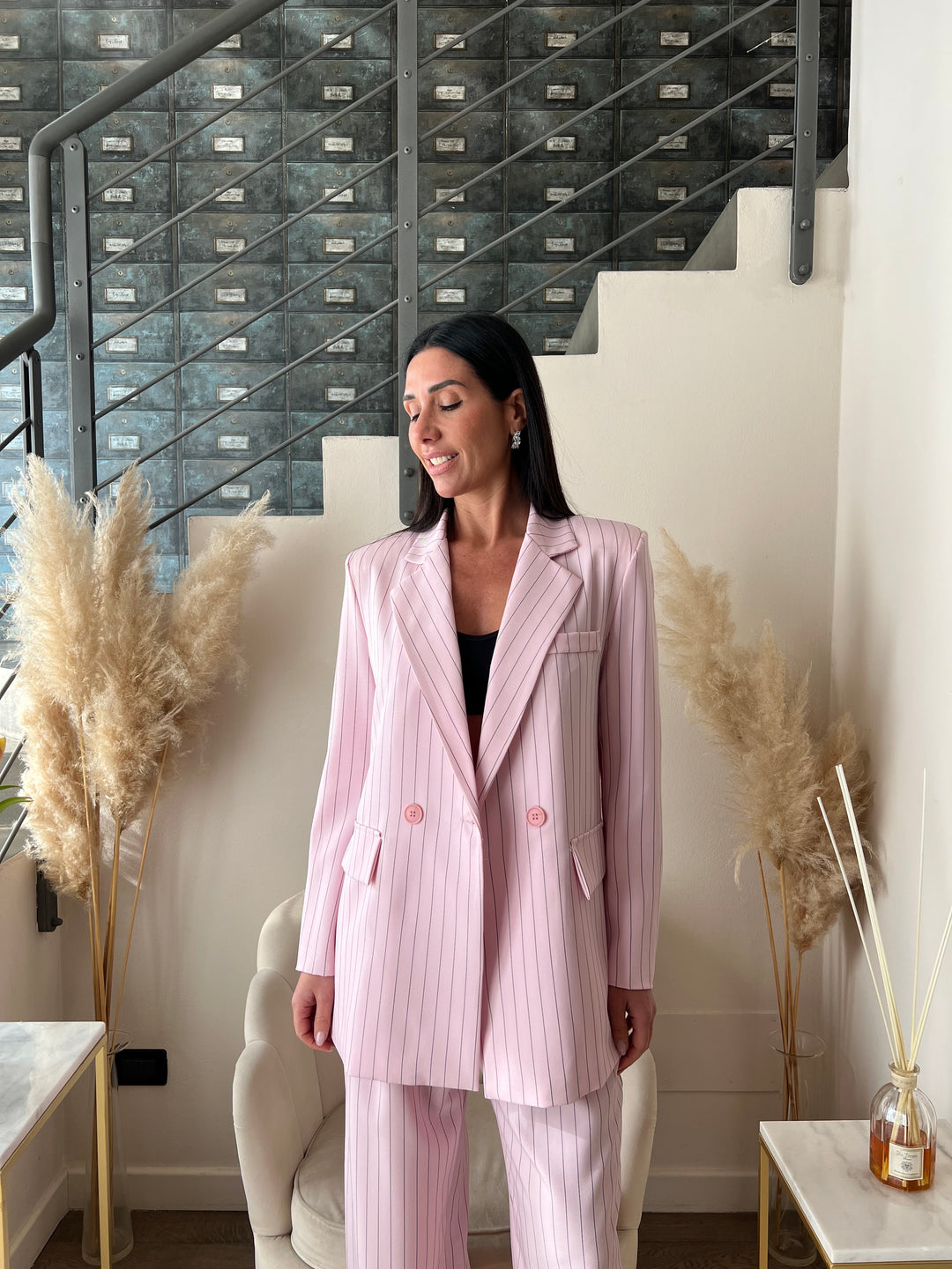 COMPLETO DOPPIPETTO GESSATO ROSA