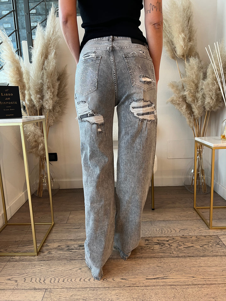 JEANS GRIGIO STRASS