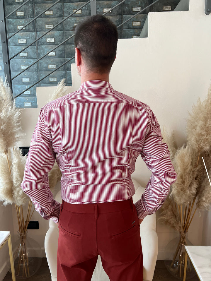 CAMICIA CINTURINO RIGHE BORDEAUX