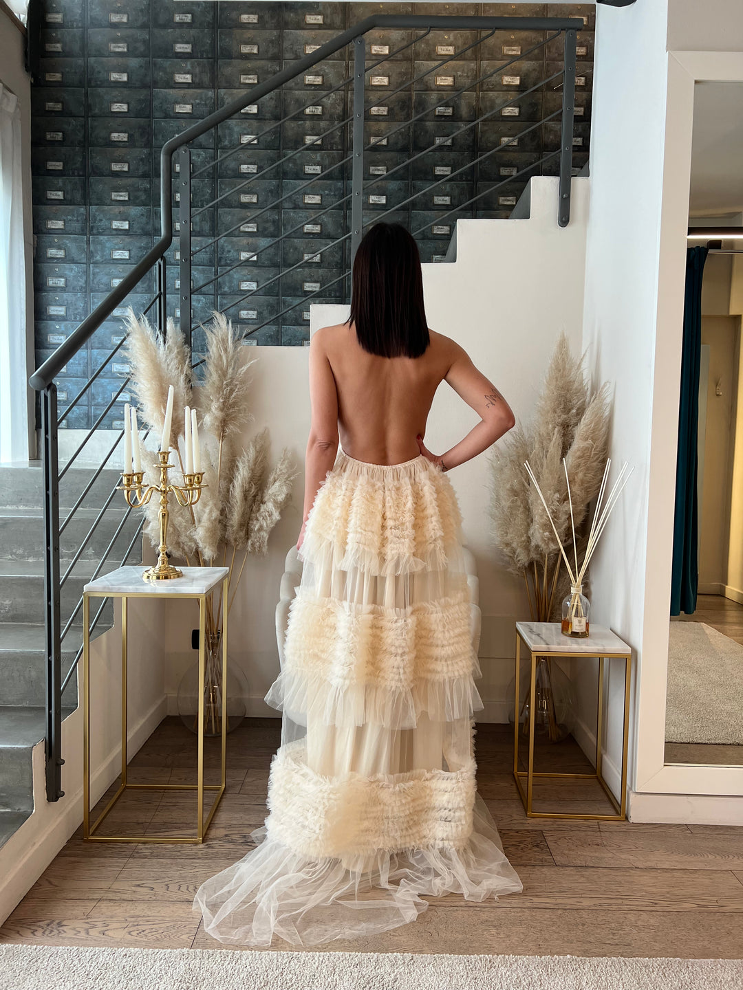 ABITO PARTY LUNGO TULLE PANNA